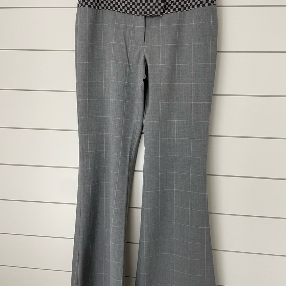 Gray Plaid Flare Trousers wide band design size 8 pants business casual dressy